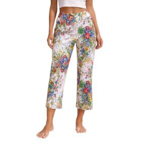 NWT Jaki White Floral Pul On Stretch Cropped Pants Size 16